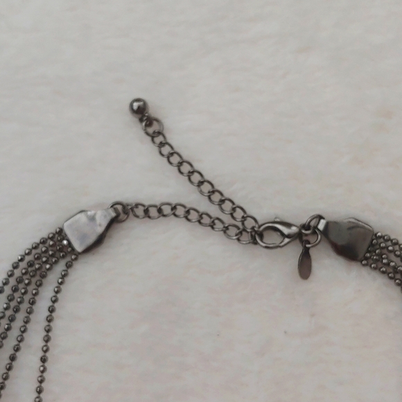 SALE: Silver-Colored 5-Chain Adjustable  Necklace -Small Black Dangling Beads - Picture 6 of 10